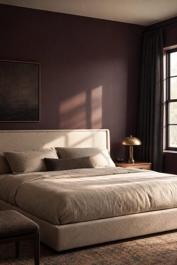 Bedroom interior in soft evening light