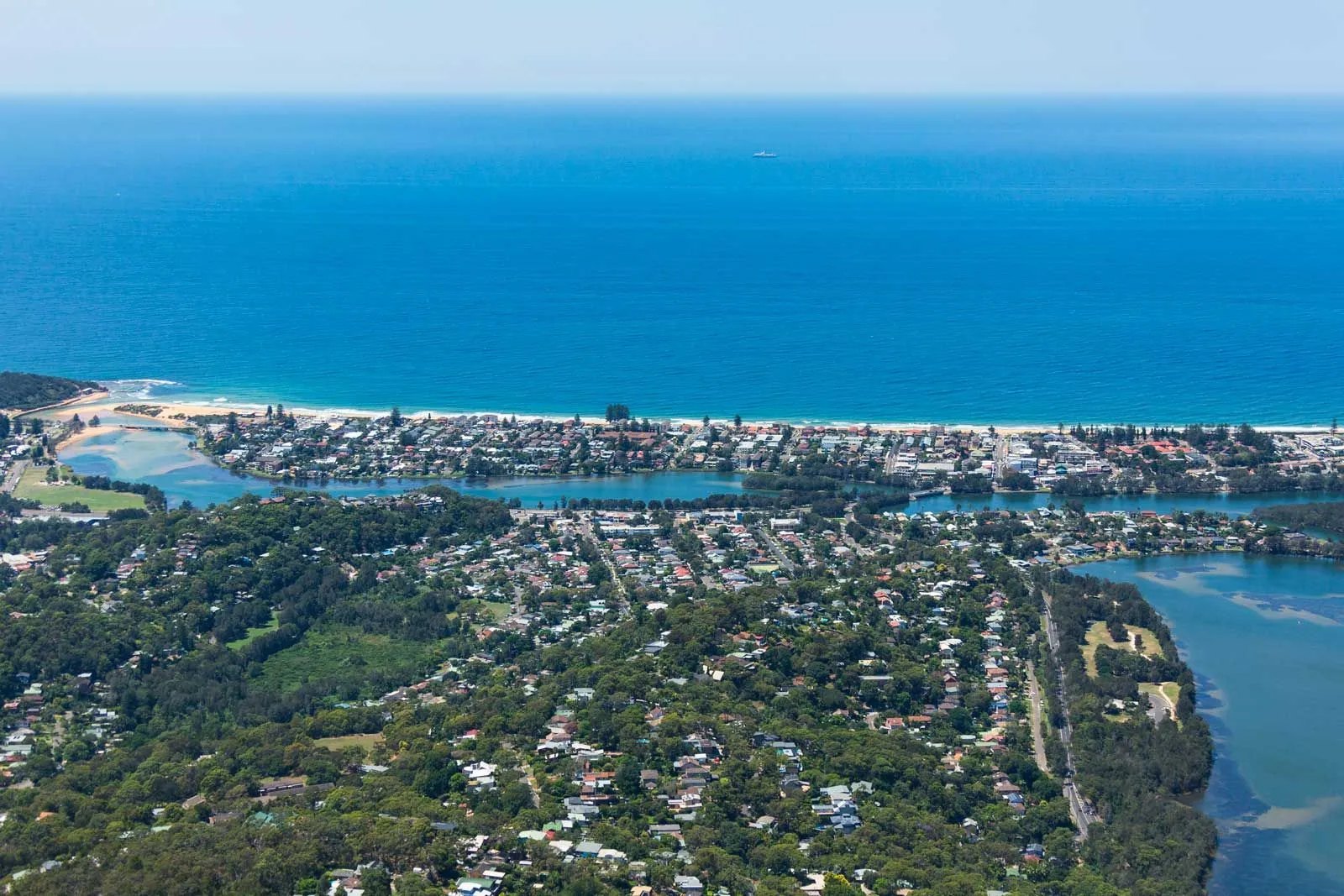 Aerial view of a lagoon and the coast