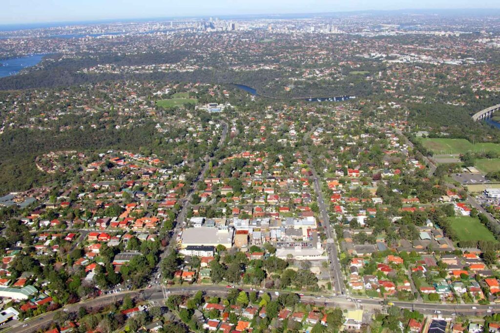 Aerial view of a Northern Beaches suburb