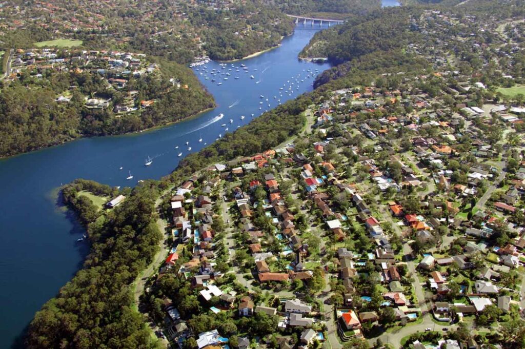Aerial view of a Northern Beaches waterway